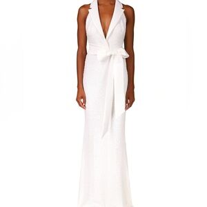 NWT Badgley Mischka Sequin Tuxedo Halter Gown